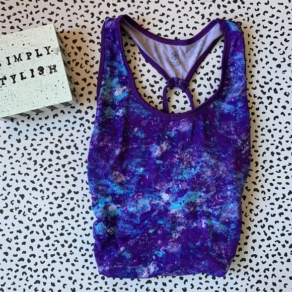 Gaiam Active Purple Marble Print Strappy Back Tank Top – Size M - Picture 1 of 9